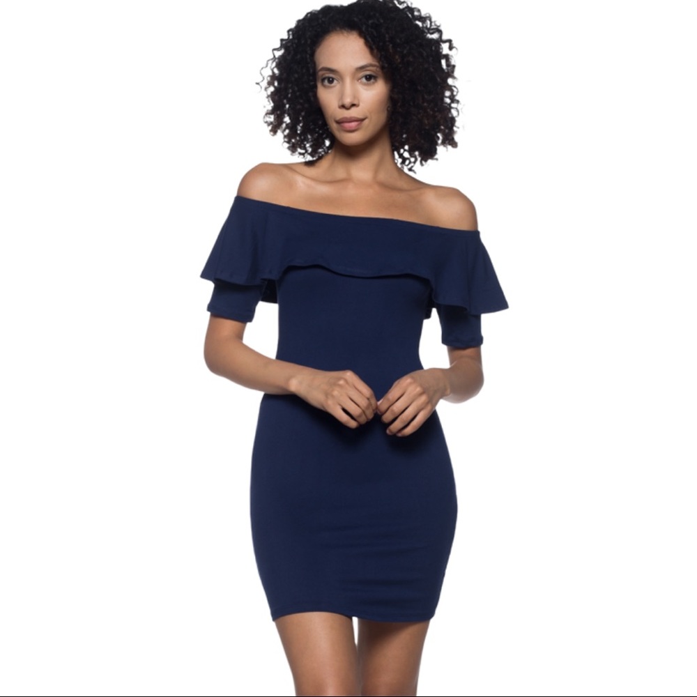 Off The Shoulders Navy Dress